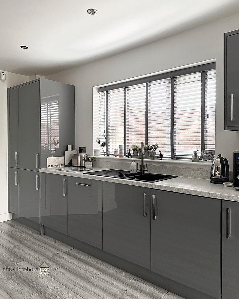 Gray Cabinets with a Glossy Finish