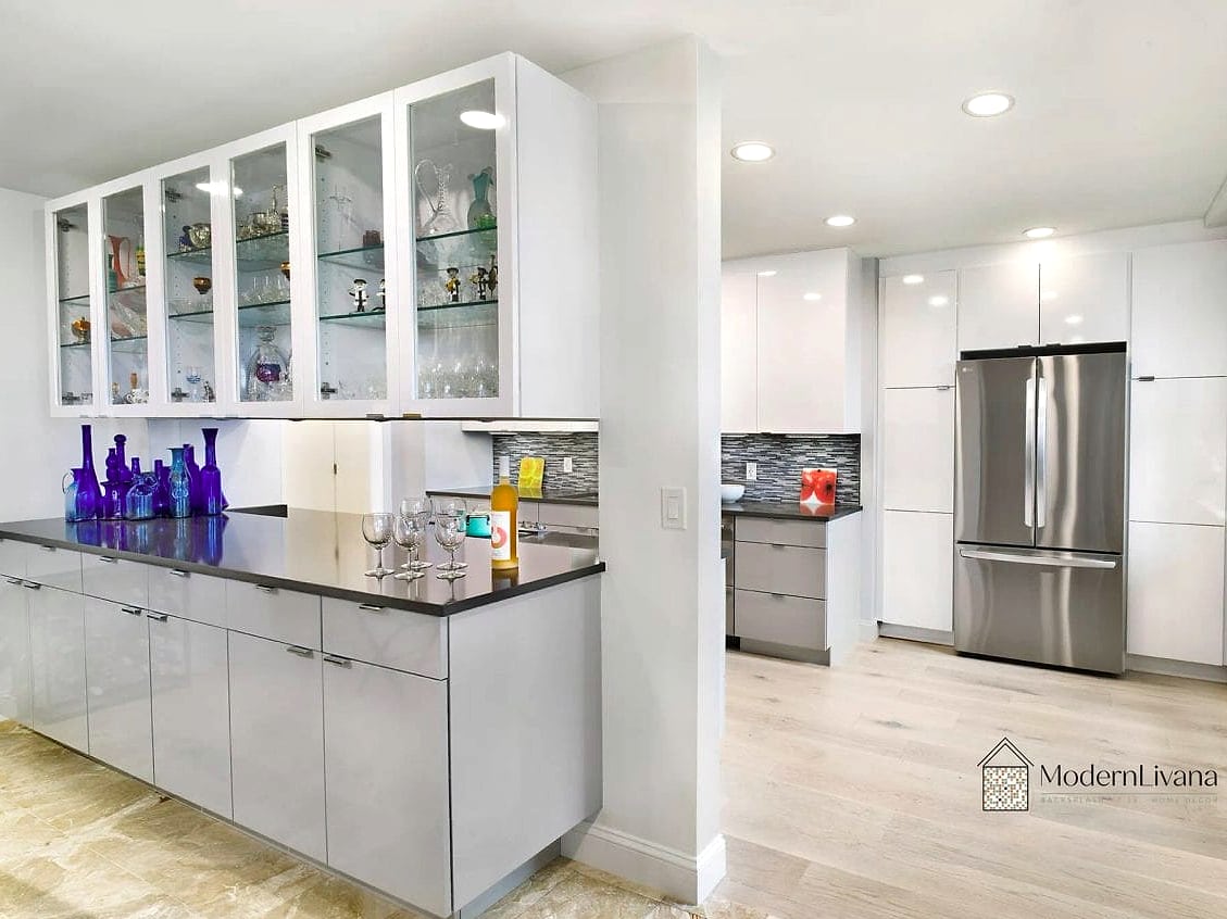 Gray Cabinets With Glass Doors