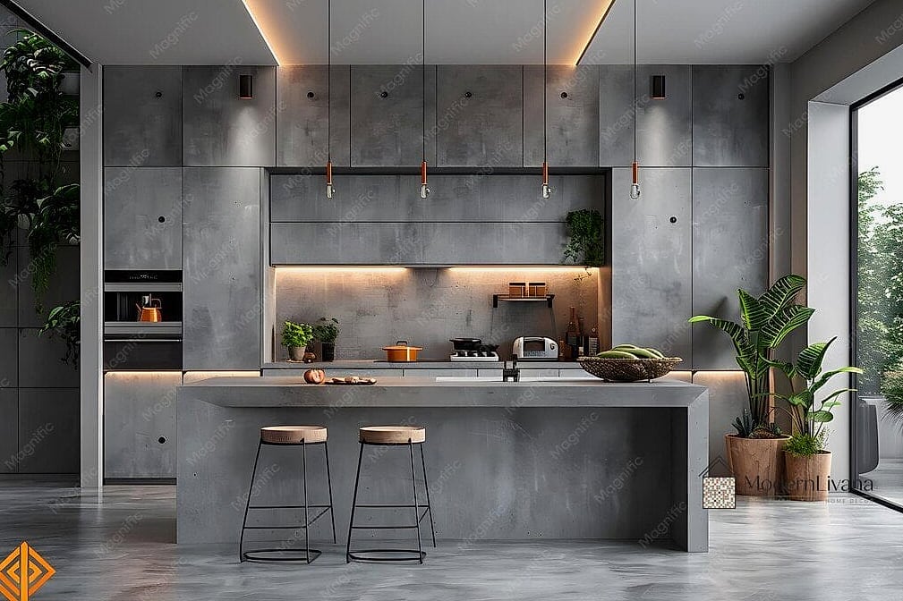 Gray Concrete-Inspired Kitchen Style