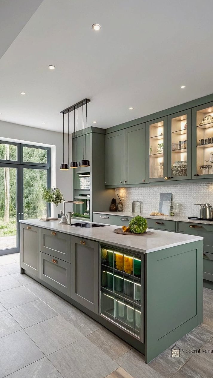 Gray and Green Kitchen Combination