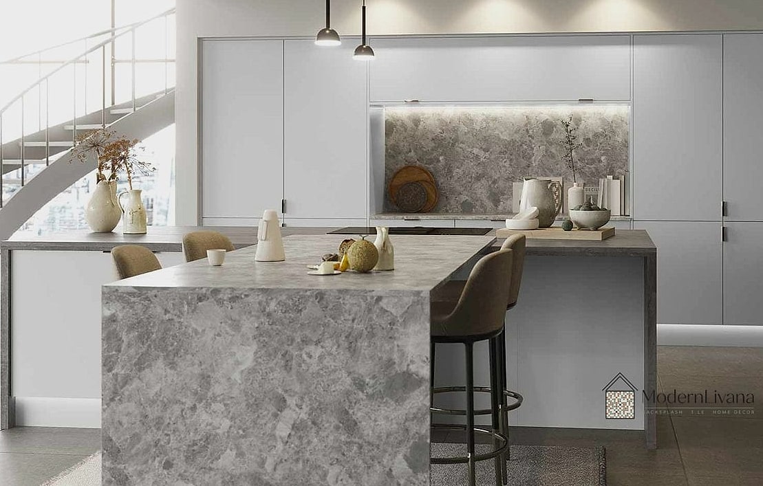 Gray Kitchen With Natural Stone Details