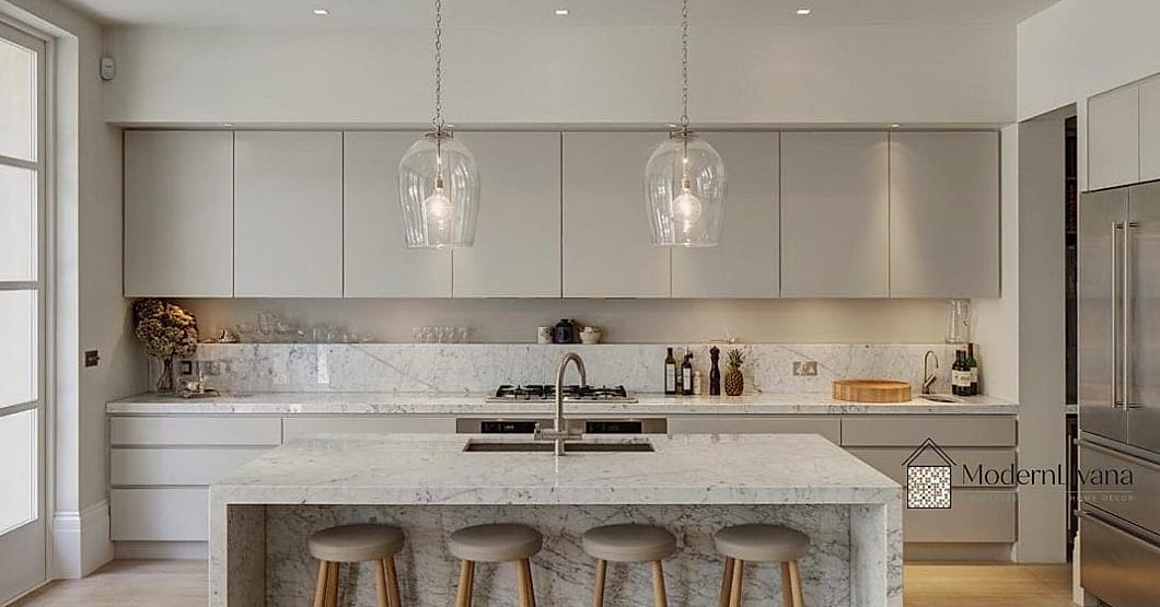 Gray Kitchen With Layered Lighting