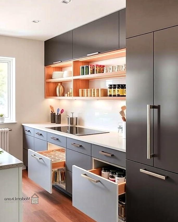 Gray Kitchen With Hidden Storage Solutions