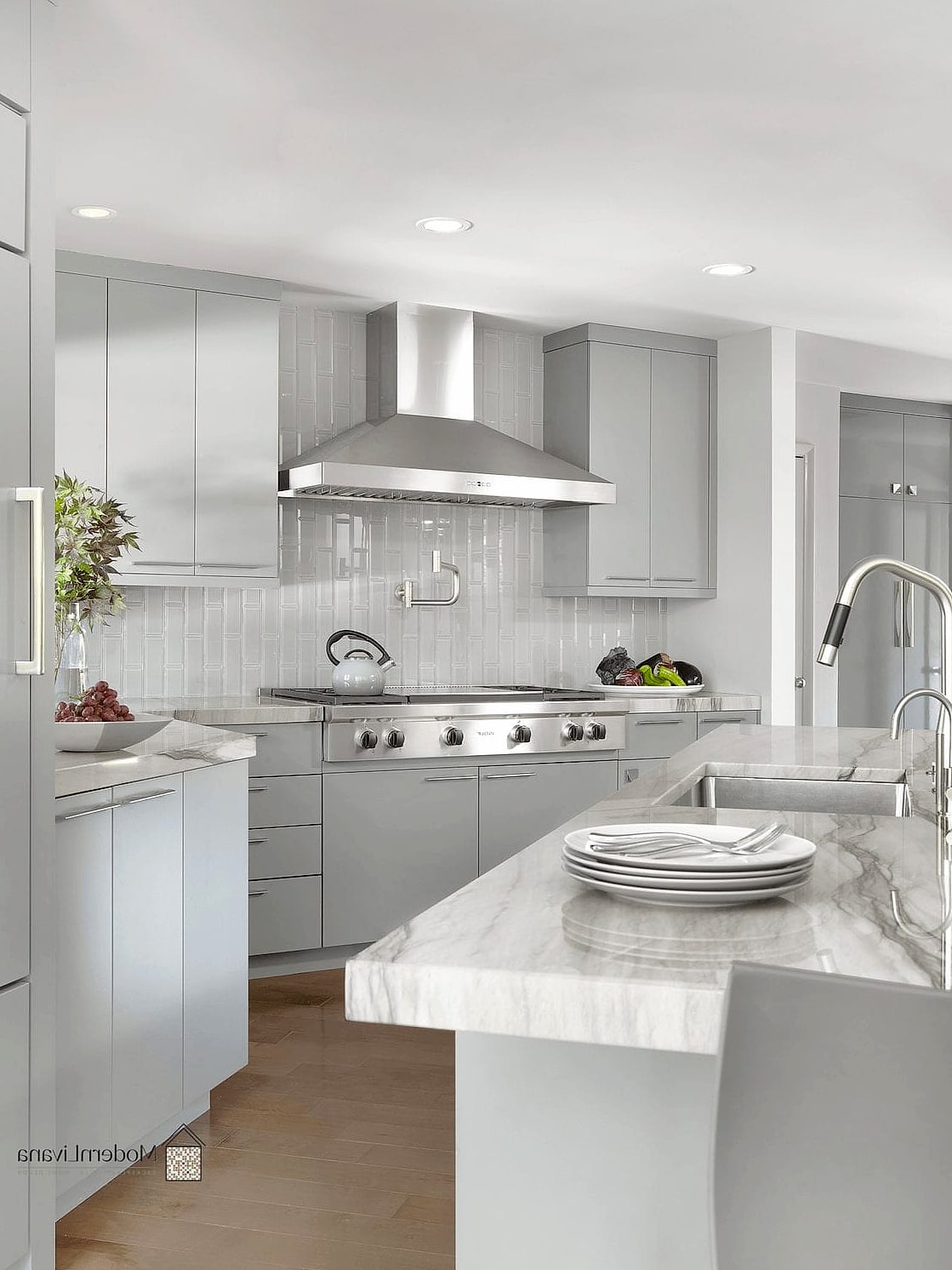 Gray Modern Kitchen With Seasonal Decor