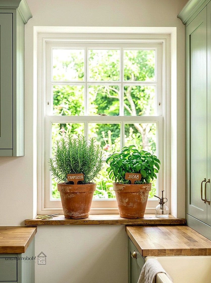 Greenery on the Windowsill or Open Shelf
