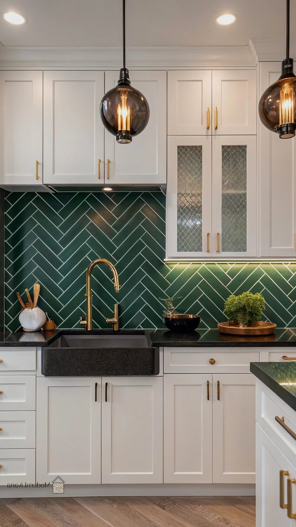 Green Marble Chevron for Bold Kitchens