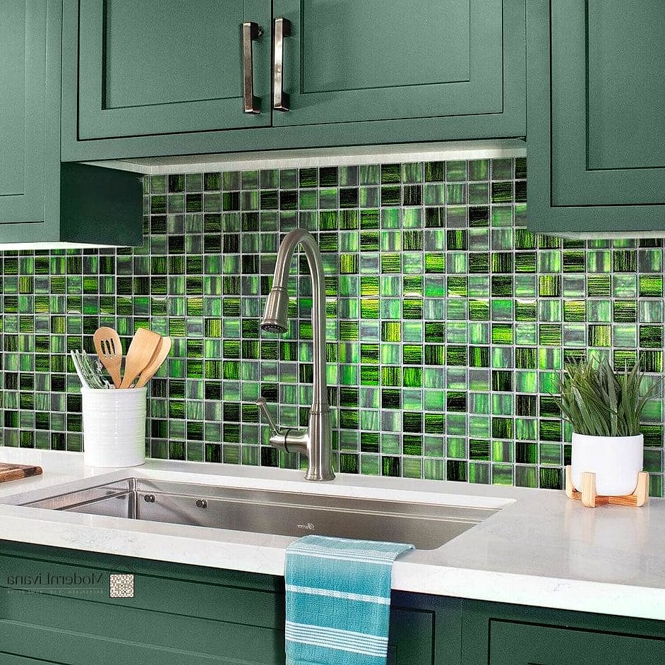 Green Square Tile Statement Wall