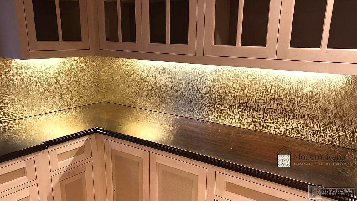 24 Brass Backsplash Ideas That Maximize Style and Function 5 Hammered Brass Panels