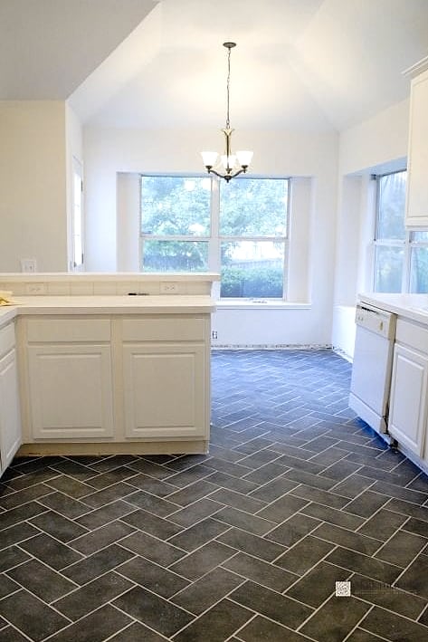 Herringbone Slate Kitchen Backsplash