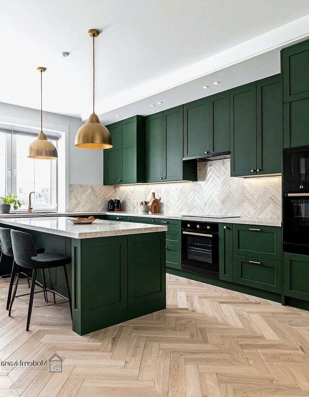 Herringbone Travertine Kitchen Backsplash