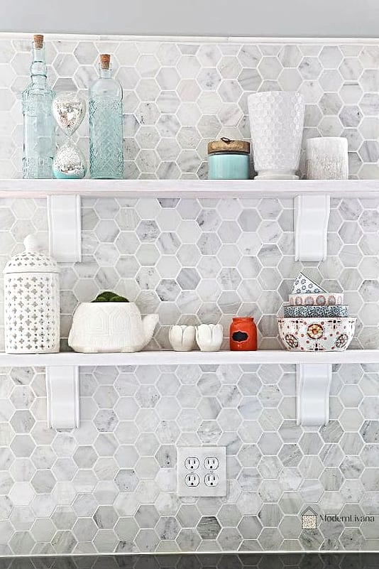 Hex Tile with Brushed Gold Trim Pieces