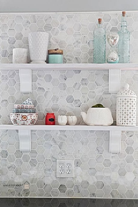 Hex Tile Paired with a Wood Vent Hood