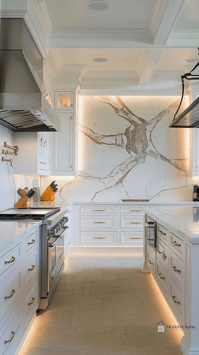 Honed Marble Slab Backsplash