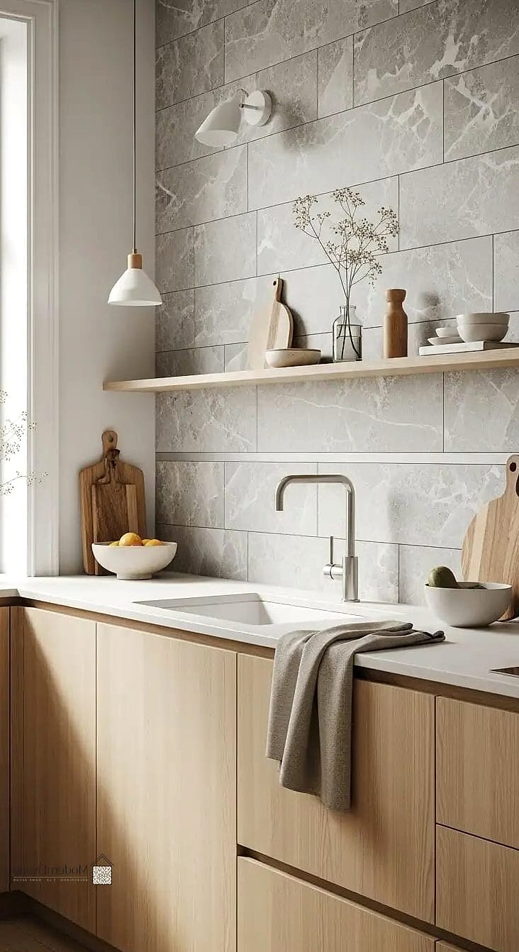 Honed Stone Backsplash for a Soft Matte Finish