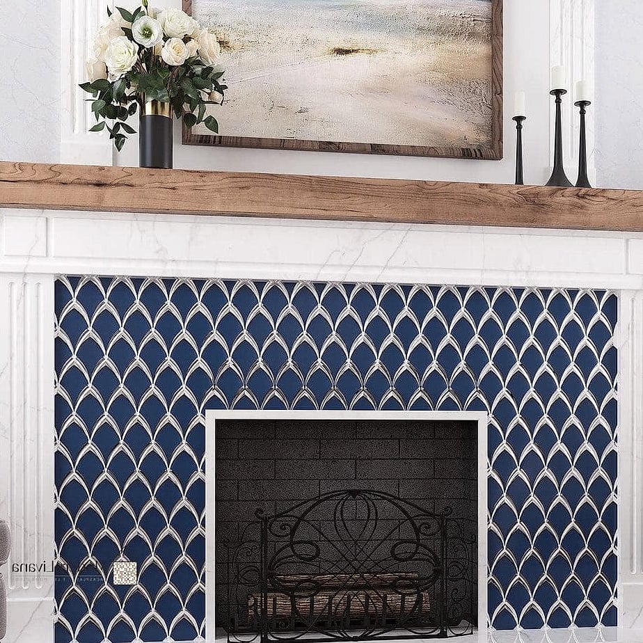 27 Blue Mosaic Tile Ideas From Homes We Absolutely Love 12 Indigo Mosaic Tile Fireplace Surround