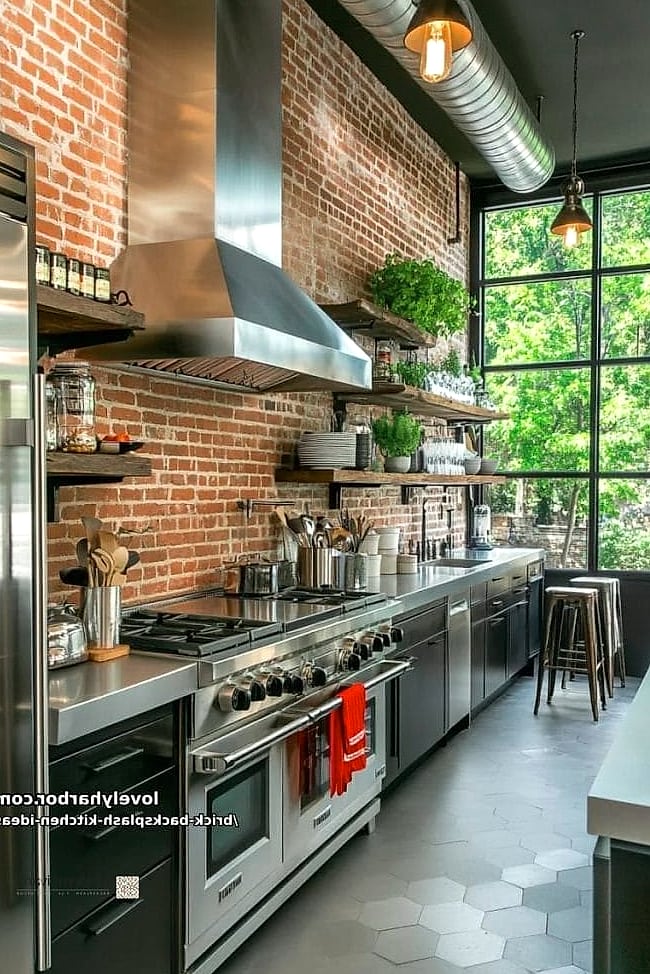 24 Red Brick Backsplash Ideas That Work in Any Size Home 24 Industrial Style with Metal Accents