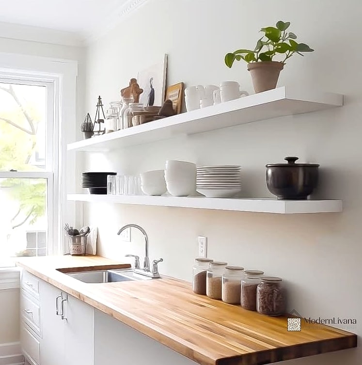 Install Floating Shelves Instead of Upper Cabinets