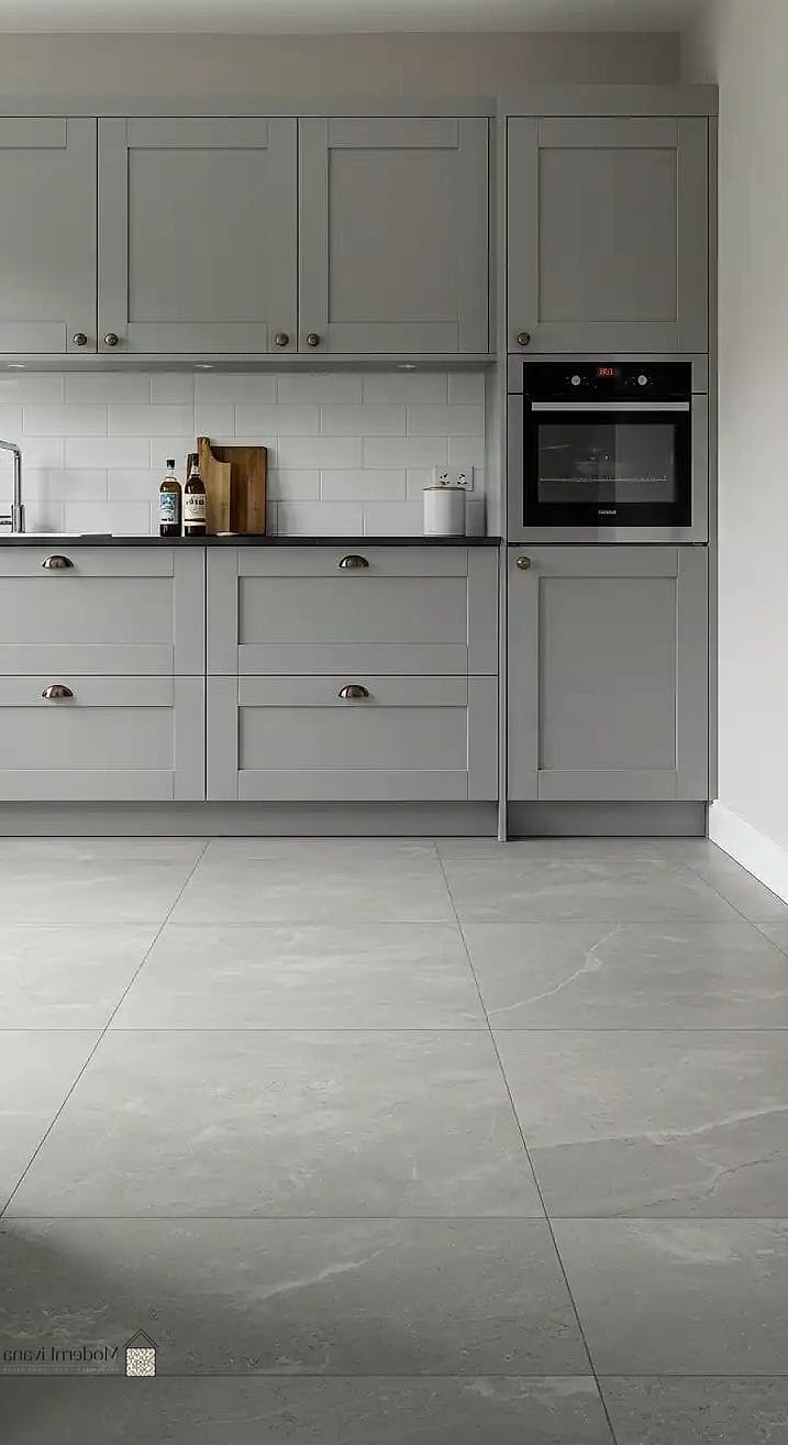 Large Porcelain Tile with Dark Grout