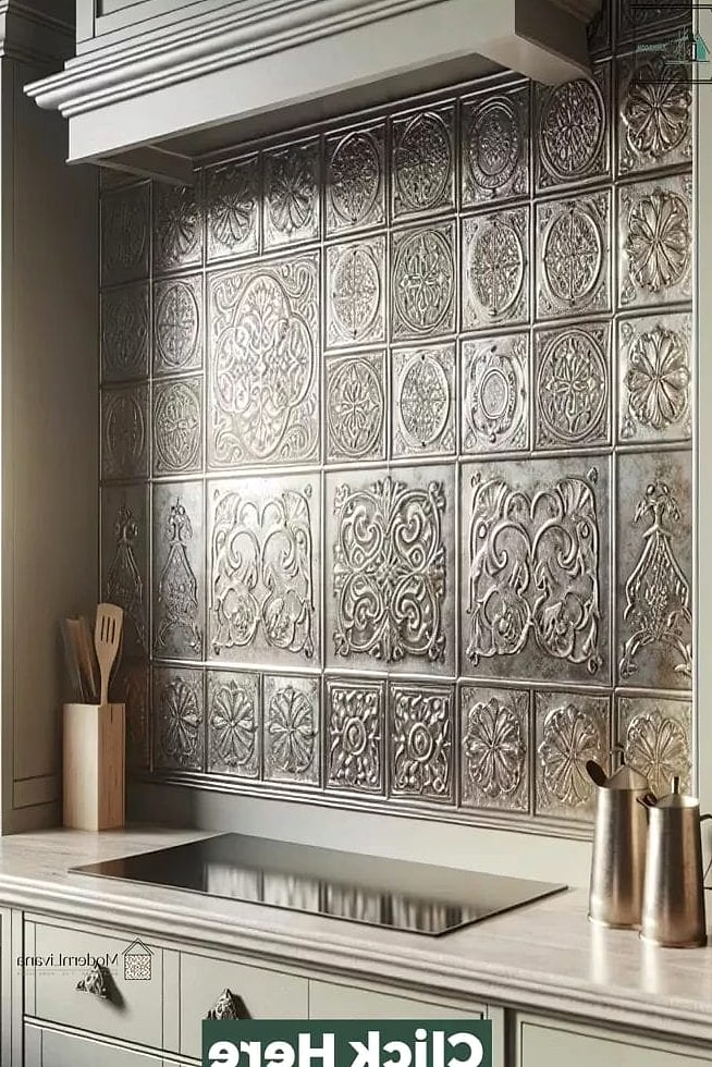 24 Tin Backsplash Ideas That Will Change How You See Your Home 23 Luxury Tin Backsplash with Custom Metalwork