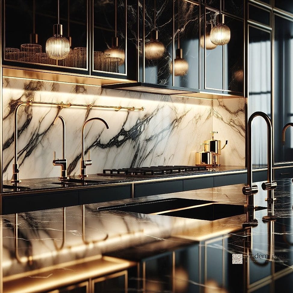 23 Marble Backsplash Ideas That Are Stylish and Practical 10 Marble and Black Fixture Combination