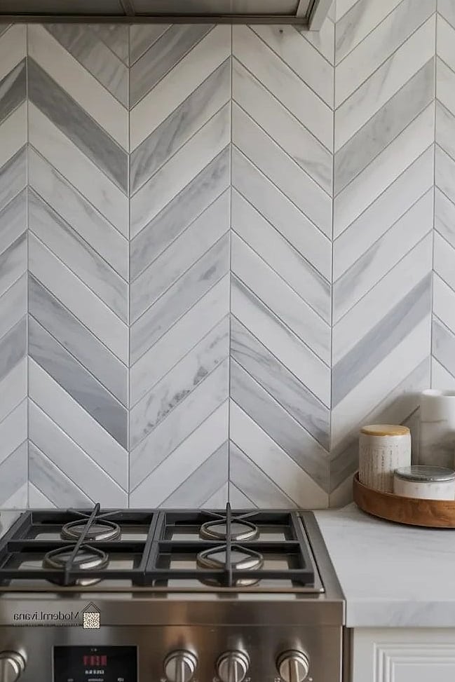 30 Marble Backsplash Ideas That Are Stylish and Practical 15 Marble Chevron Pattern