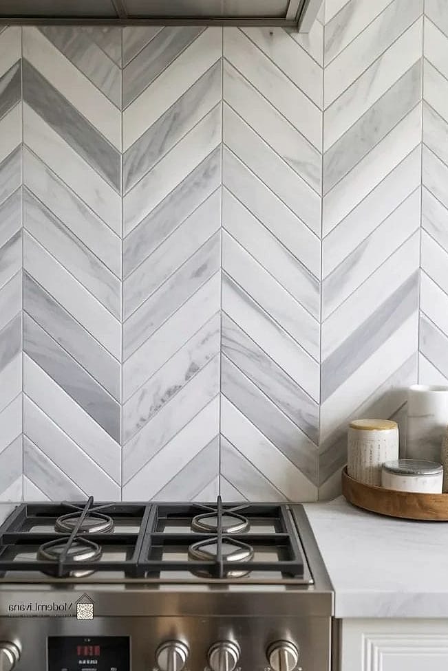 23 Marble Backsplash Ideas That Are Stylish and Practical 15 Marble Chevron Pattern