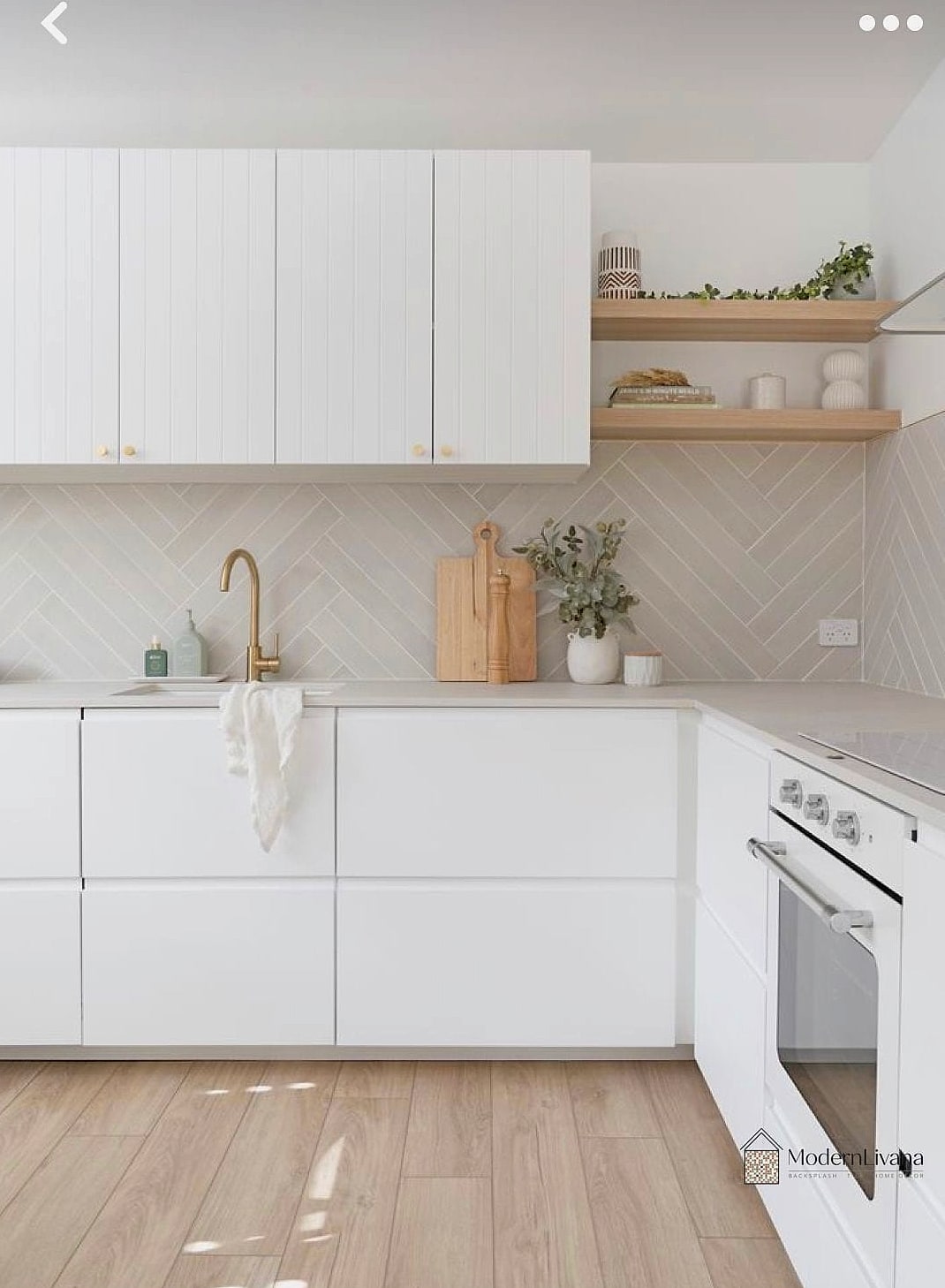Marble Chevron Backsplash with Matte Finish Tiles