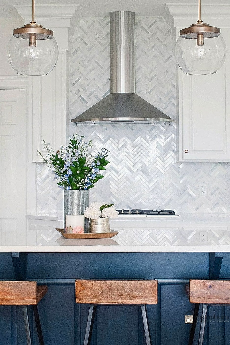 30 Marble Backsplash Ideas That Are Stylish and Practical 9 Marble Herringbone with Contrasting Grout