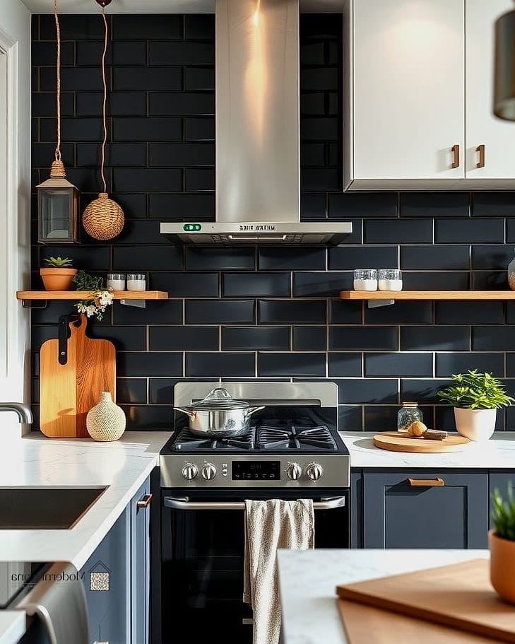 Matte Black Tile for a Modern Kitchen