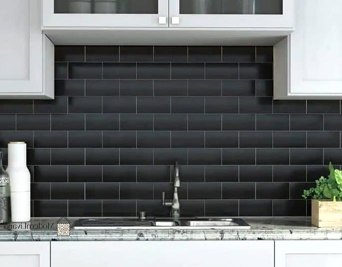 Matte Black Quartz Countertop with White Tile