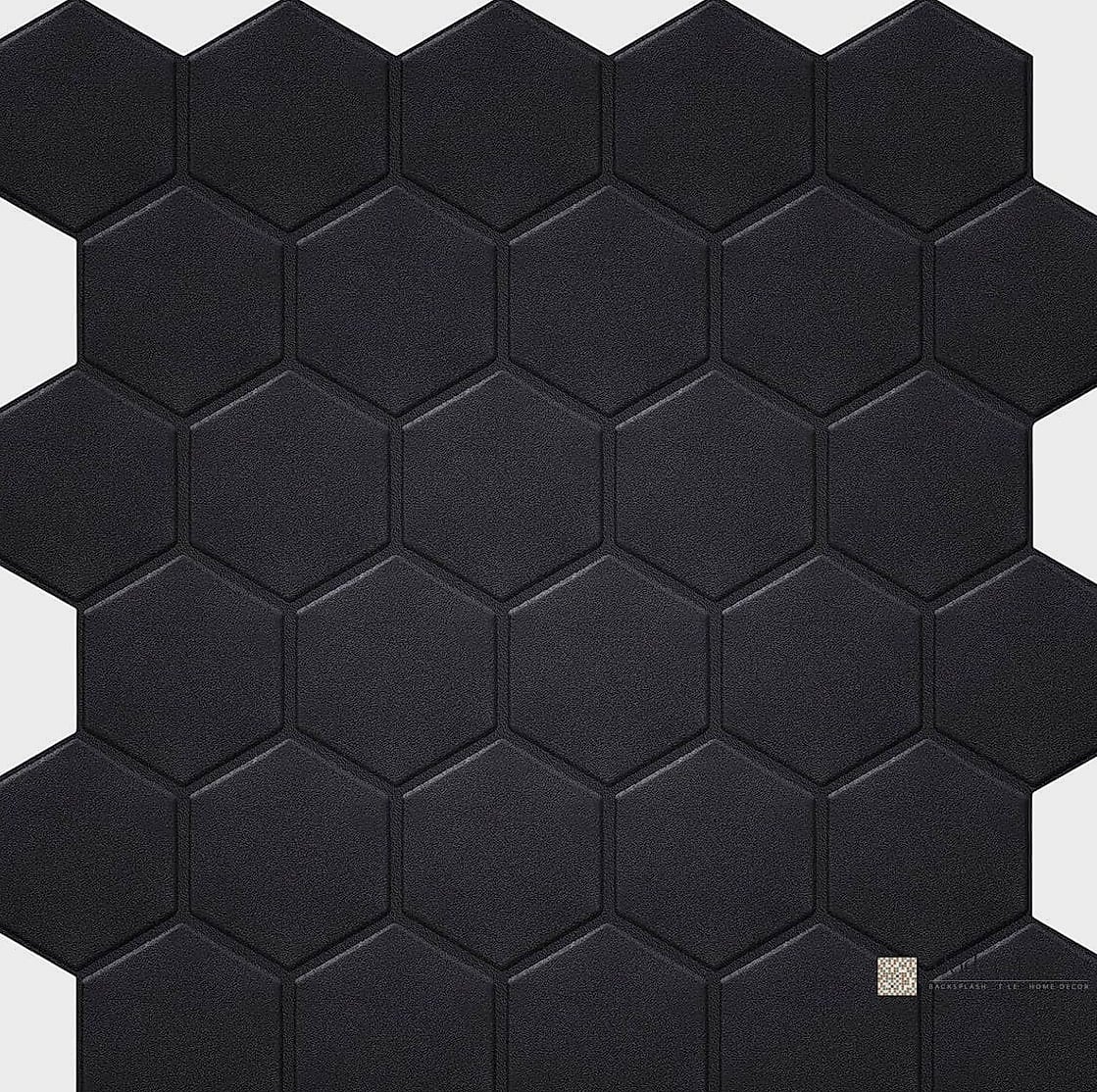 Matte Black Elongated Hexagon Tile Accent Wall