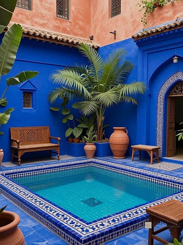 27 Blue Mosaic Tile Ideas From Homes We Absolutely Love 22 Mediterranean Blue Mosaic Tile Courtyard Floor