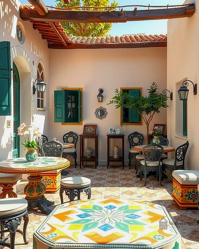 Mediterranean Mosaic Tile Patio Accent