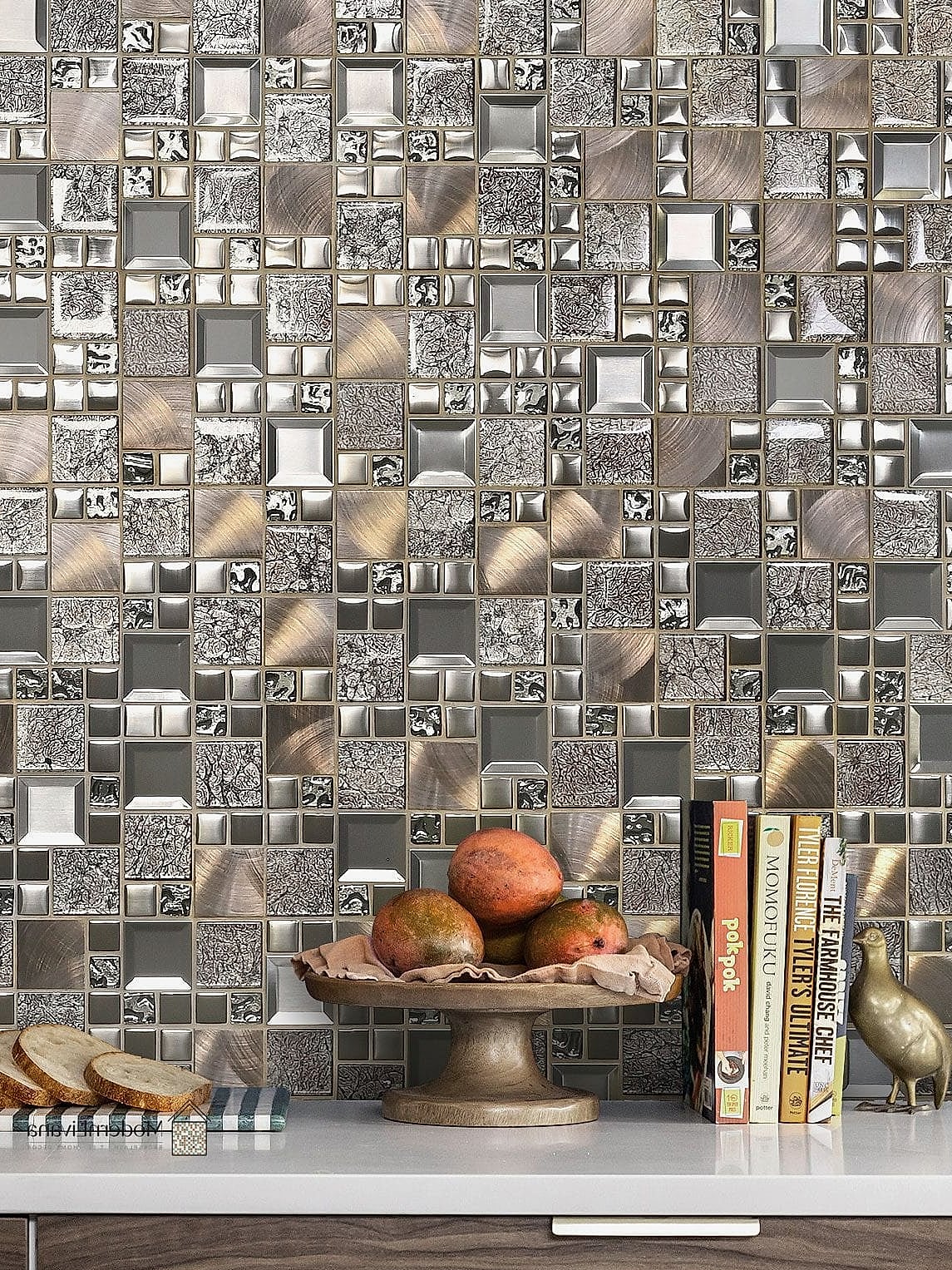 Metallic Glass Sheet Backsplash for a Luxe Touch