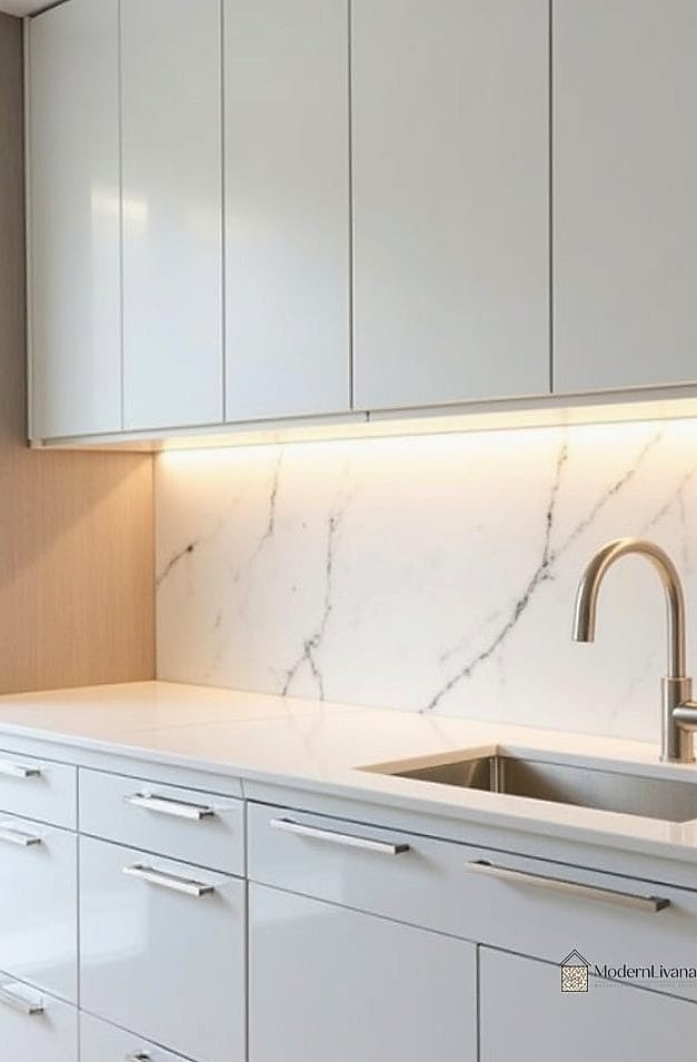Minimalist White Slab Backsplash