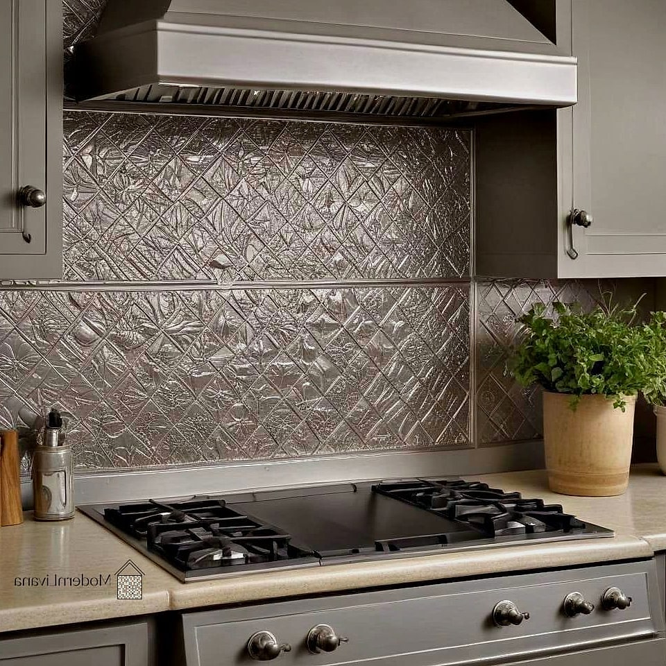 24 Tin Backsplash Ideas That Will Change How You See Your Home 24 Minimal Tin Backsplash with Simple Patterns