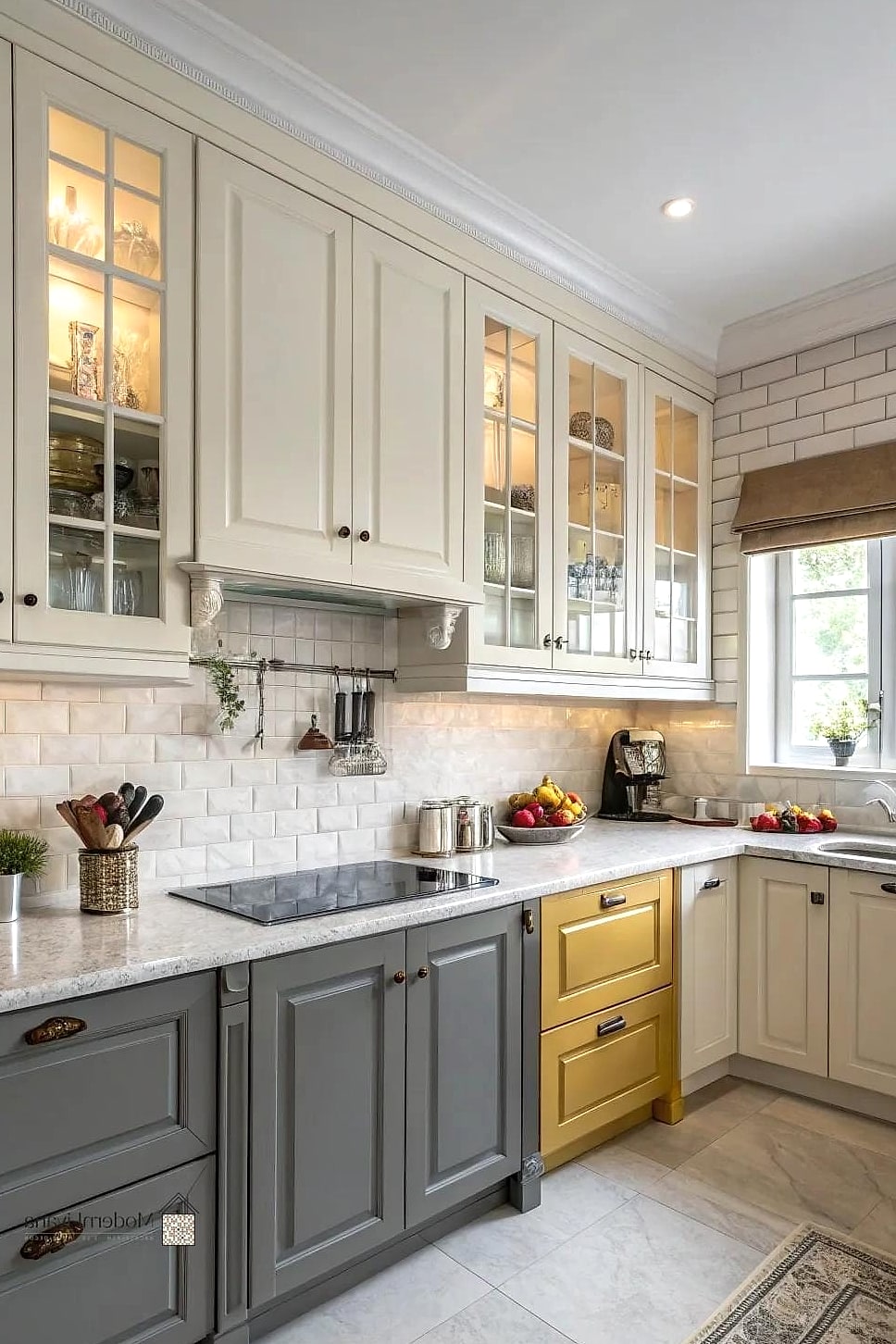 21 Stylish Kitchen Ideas That Maximize Style and Function 11 Mix Cabinet Colors for Visual Interest