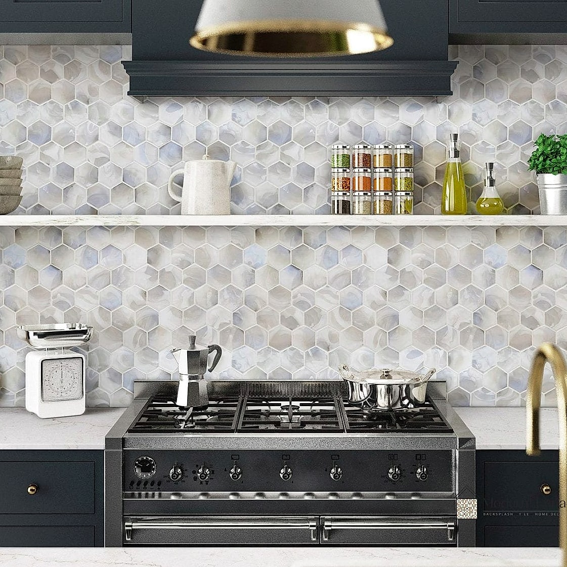 Mixed Finish White Hexagon Tiles