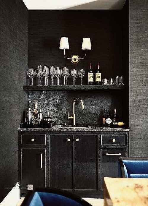 Moody Black Tile with Brass Accents