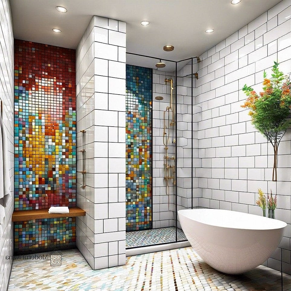 Mosaic Tile Niche in a Bathroom Shower