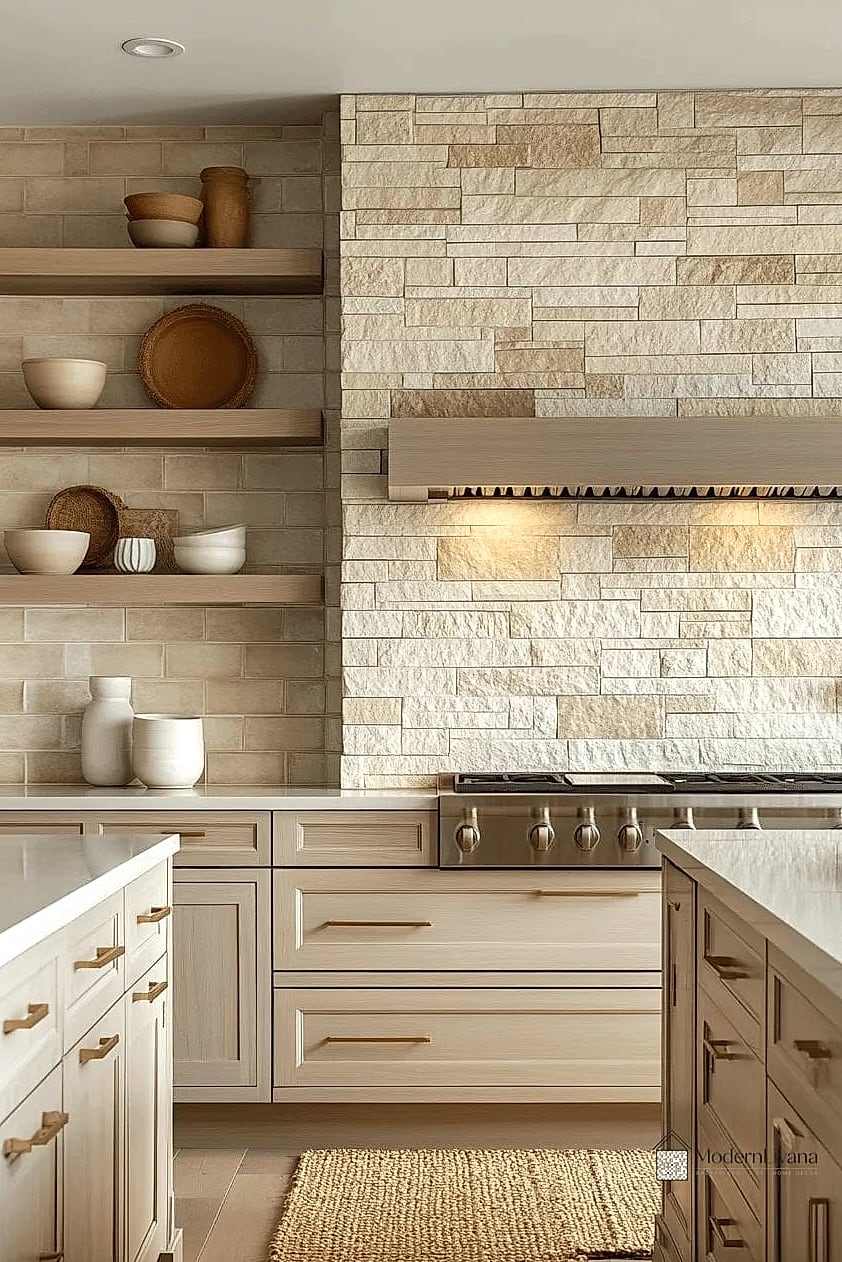 Neutral Stone Backsplash with Natural Texture