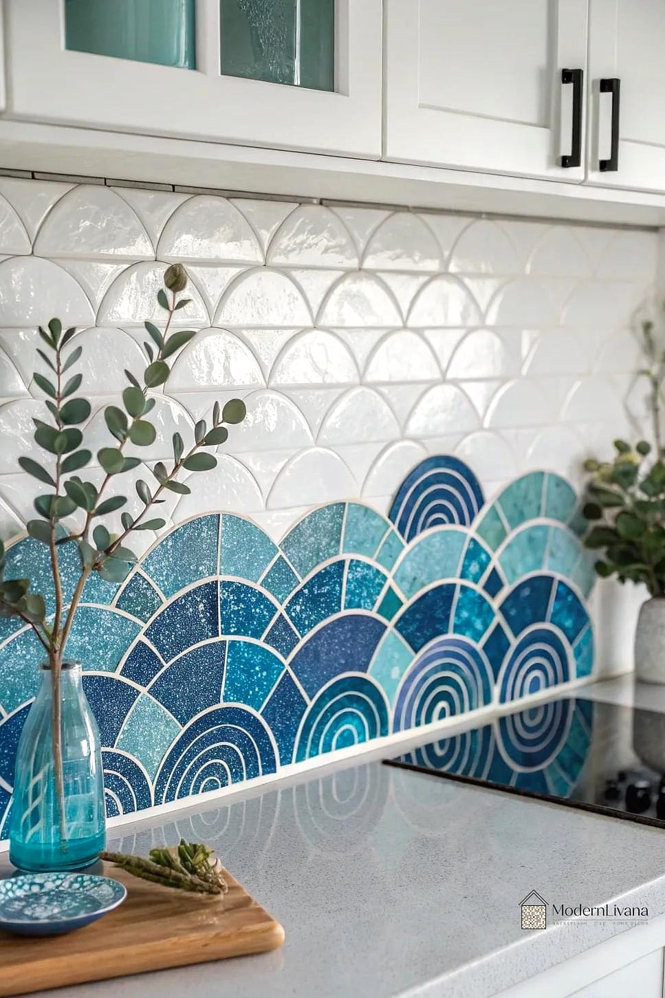Ocean-Inspired Blue Glass Tile Shower