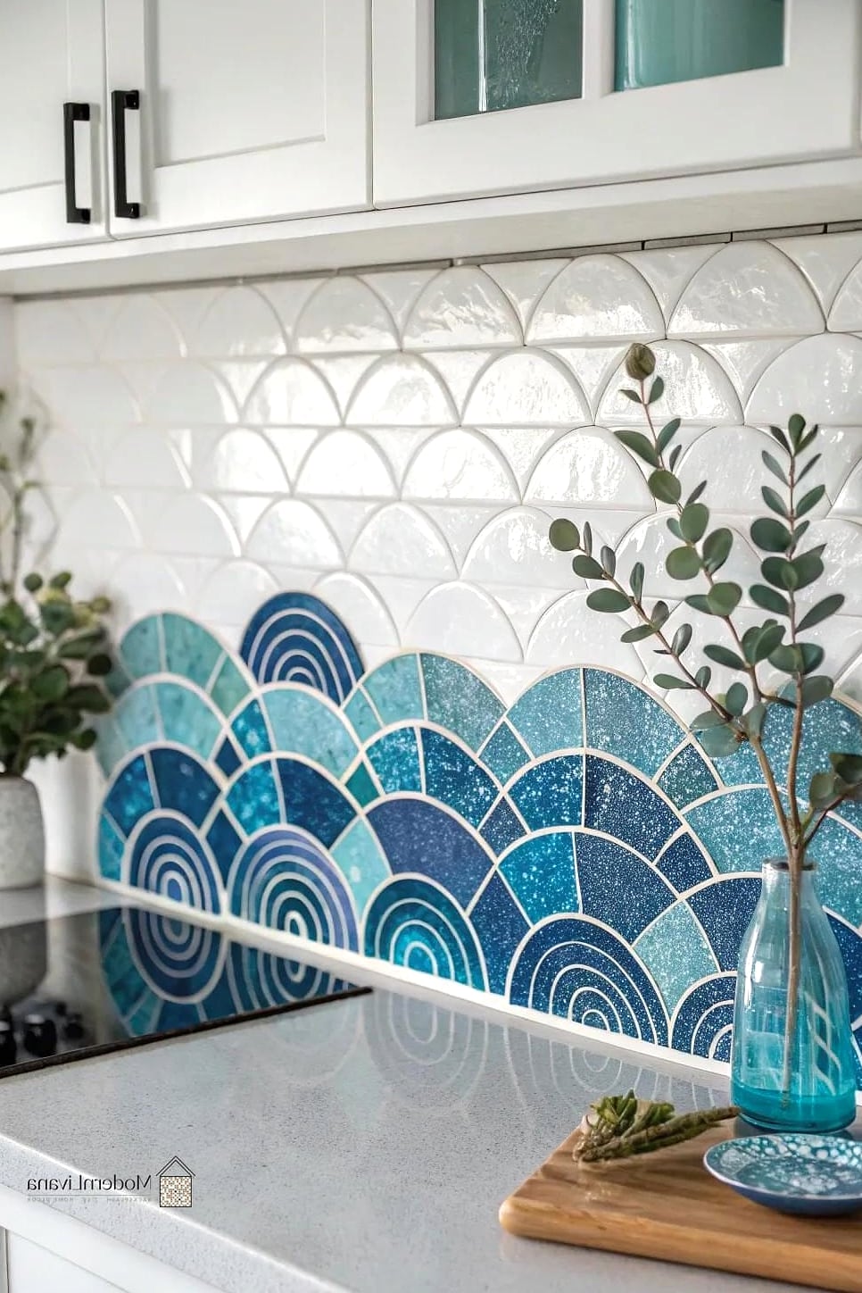 Ocean-Inspired Mosaic Tile Kitchen Island