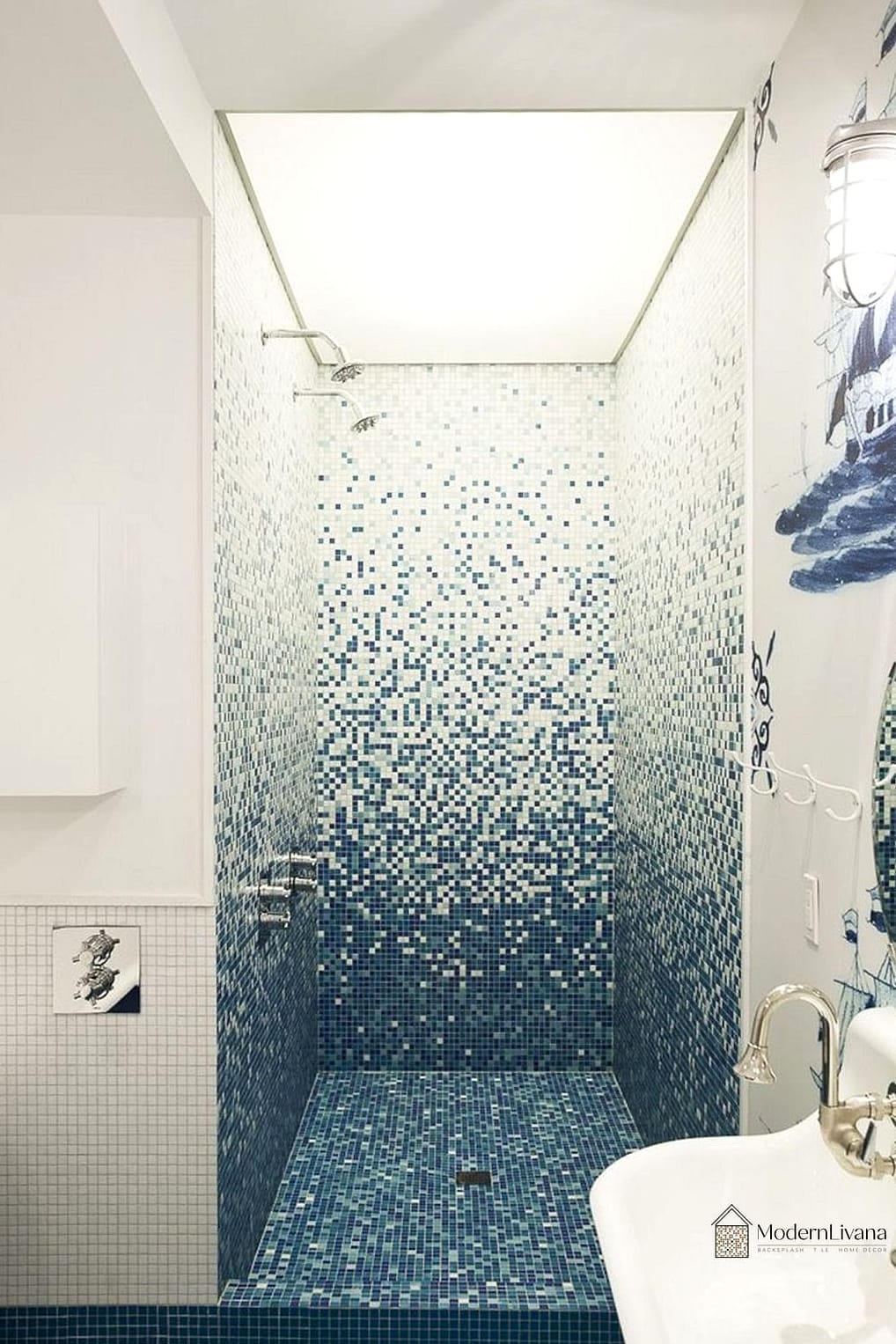 27 Blue Mosaic Tile Ideas From Homes We Absolutely Love 9 Ombre Blue Mosaic Accent Wall