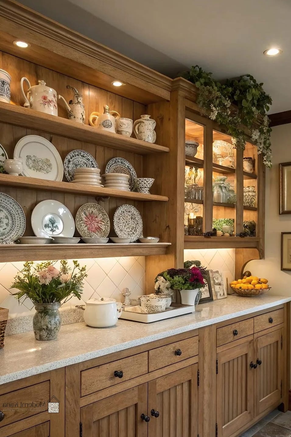 Open Shelving with Exposed Wood Brackets