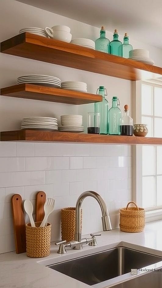 26 Kitchen Sink Ideas That Will Transform Your Space 21 Open Shelving Above the Sink