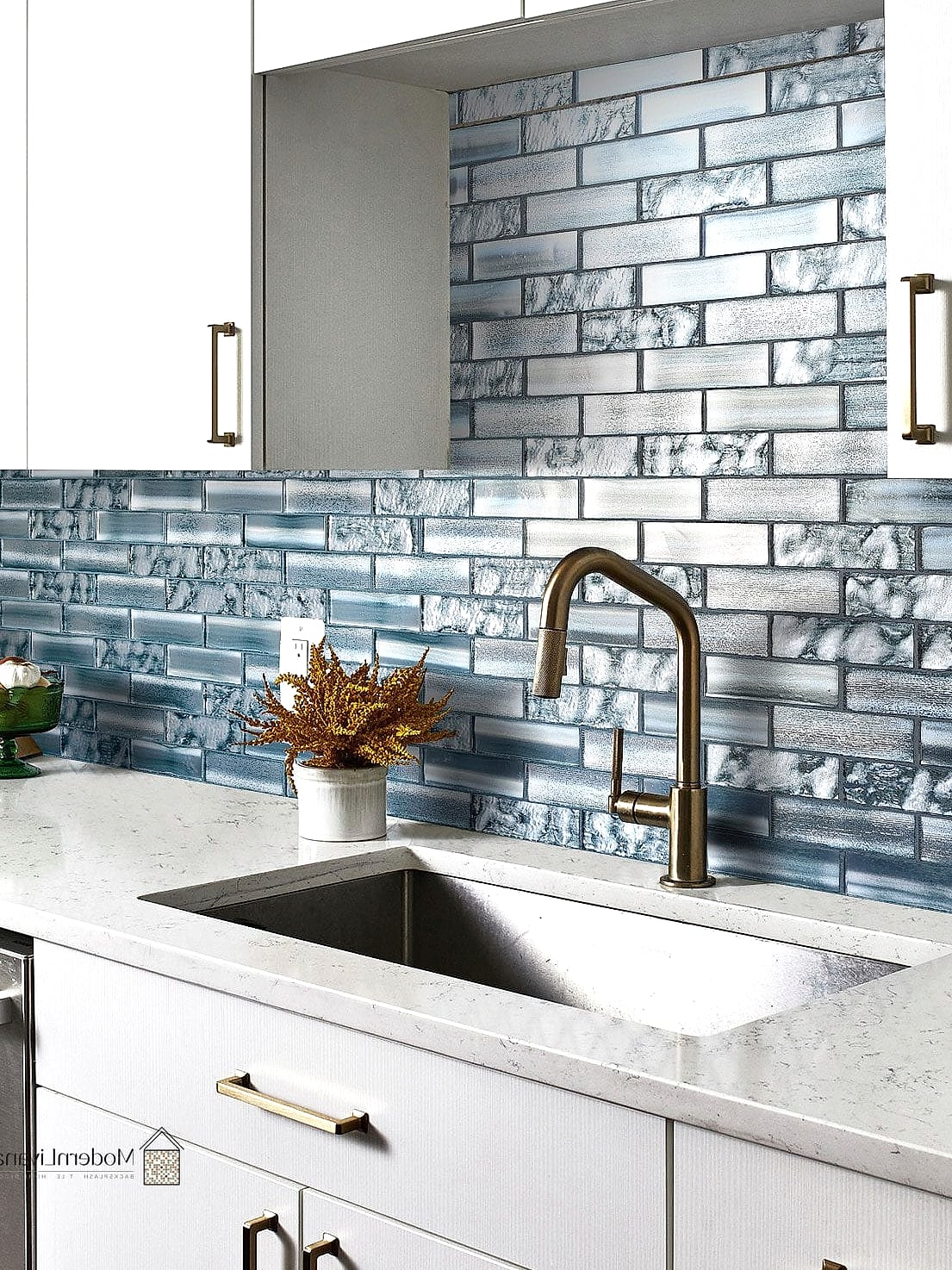 27 Blue Mosaic Tile Ideas From Homes We Absolutely Love 13 Pale Blue Subway-Style Mosaic Laundry Room
