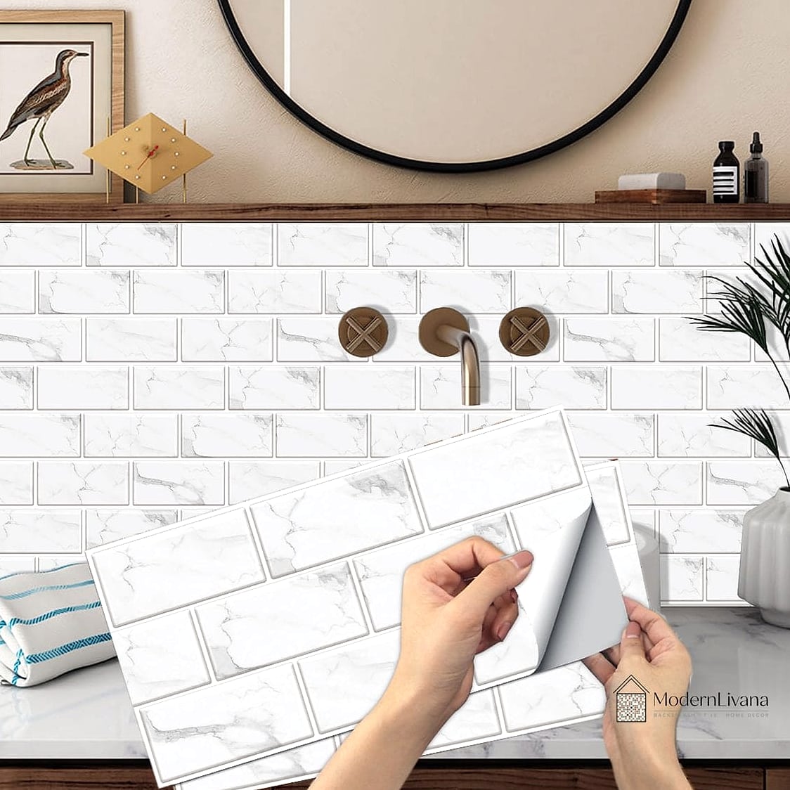 Peel-and-Stick White Porcelain-Look Tile
