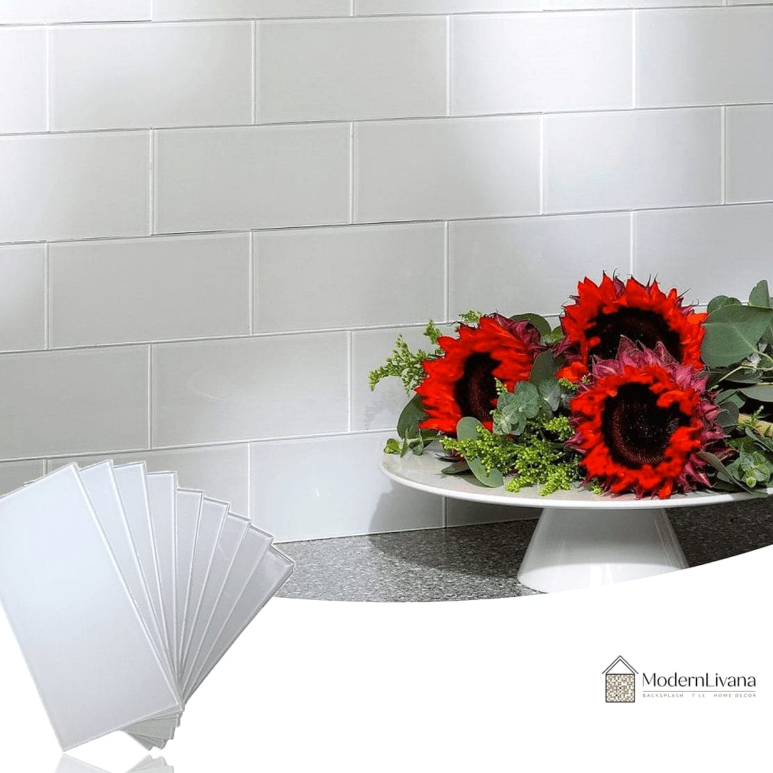 Peel-and-Stick White Glass-Look Tile