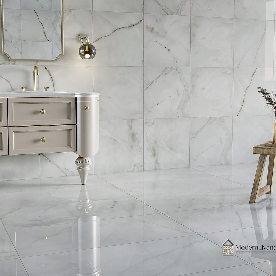 Polished White Porcelain in Luxury Bathrooms